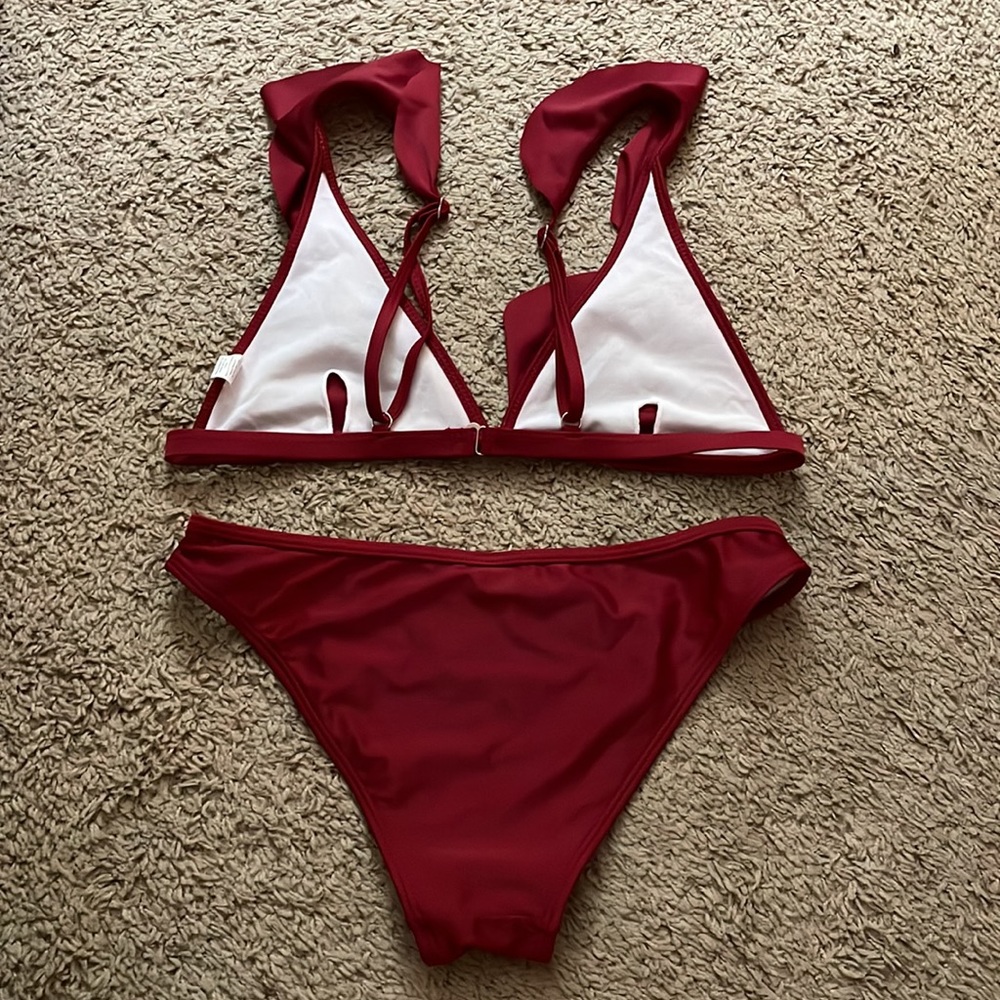 EUC VICI Red Ruffle Shoulder Bikini Large - Picture 2 of 5